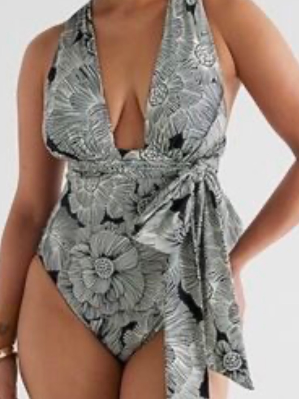Express body contour Black & White Floral One-PieceSwimSuit